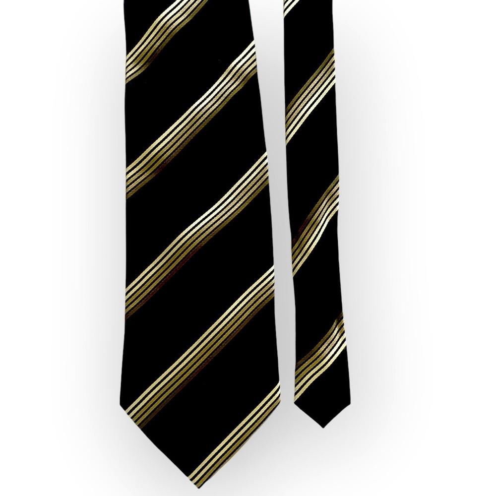 Valerio Garati men’s 100% silk handmade striped black and gold neck tie